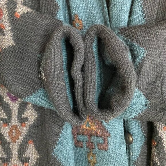 Vintage Millma Bolivia Teal Black Purple Hand Loomed Alpaca Oversized Cardigan M - Picture 6 of 16
